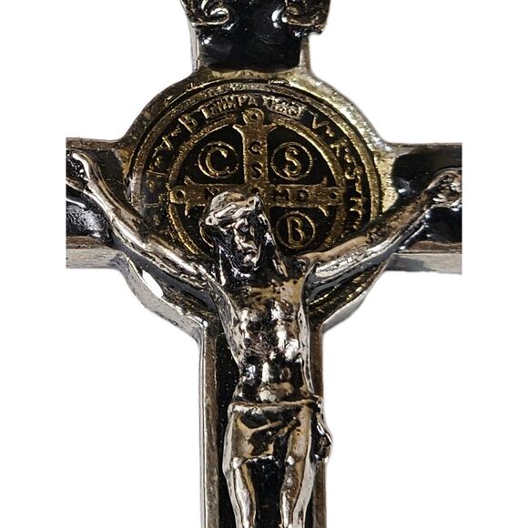 St. Benedict Crucifix Necklace Black Enamel Cross with Cord Catholic Pendant - Picture 6 of 9
